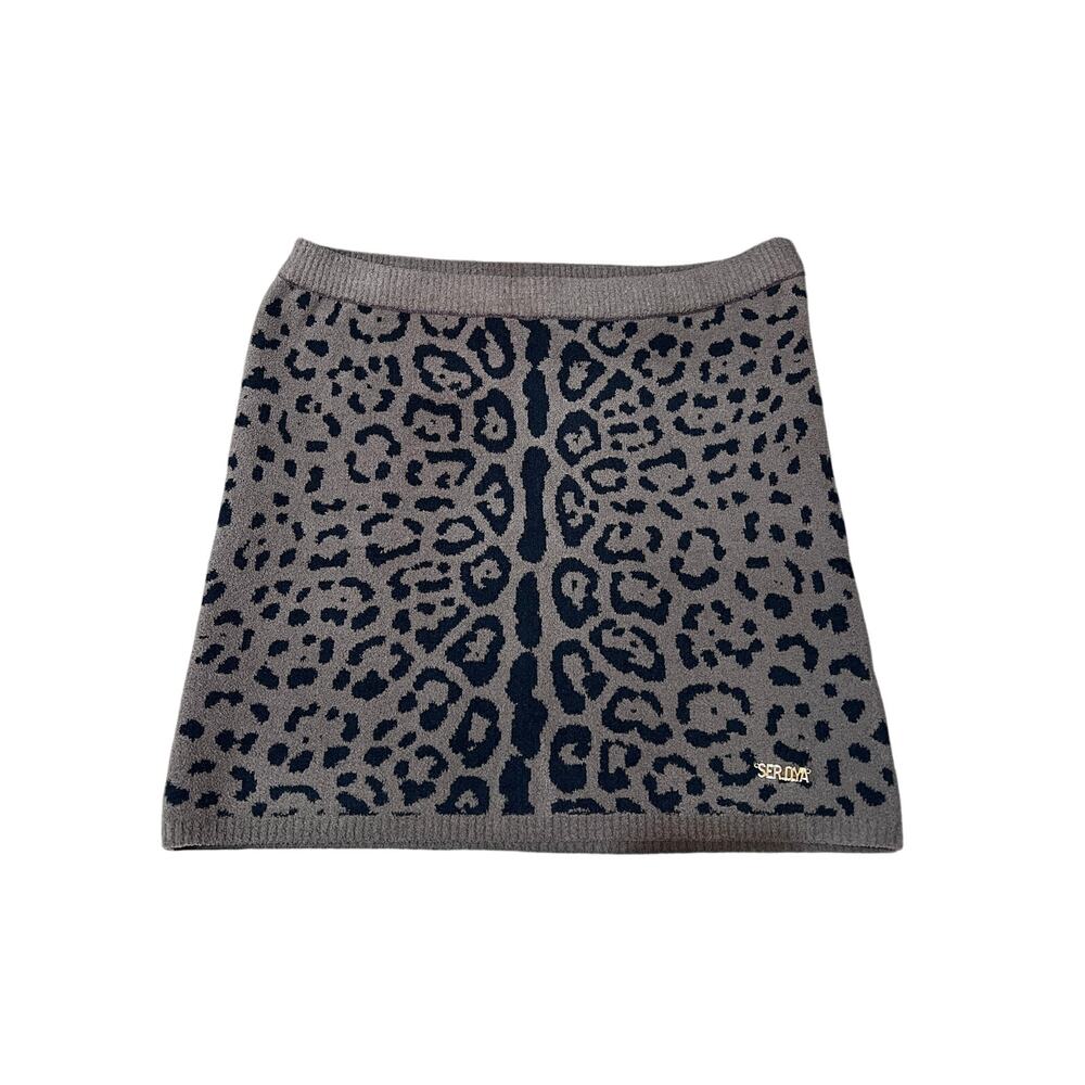 SER.O.YA Leopard Print Knit Mini Skirt Women’s M Taupe Black Pull On Stretch Y2K - Picture 2 of 6